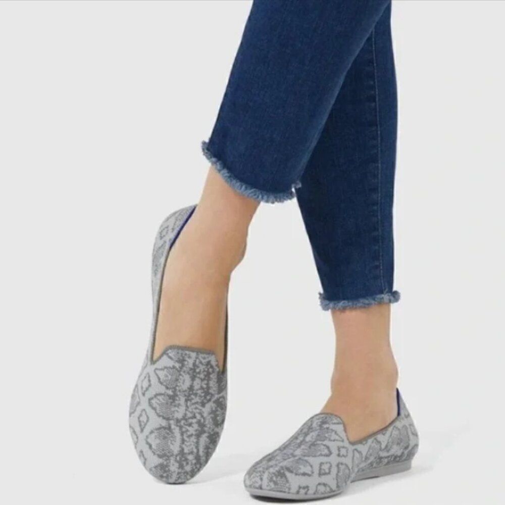 Rothy's Loafers Shoes Snakeskin Python Grey White 9